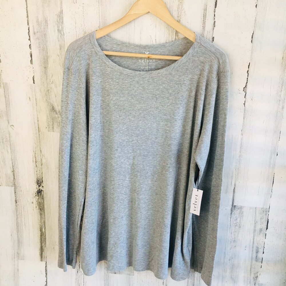 NWT $99 Velvet by Graham & Spencer Bayler Ribbed Knit Top Gray Long Sleeve